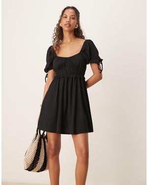 Gina Tricot Puff Short Sleeve Mini Dress - Natural