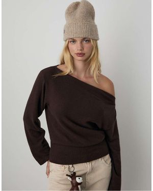 Stradivarius Boat Neck Knit T-shirt With Sash Belt - Brown