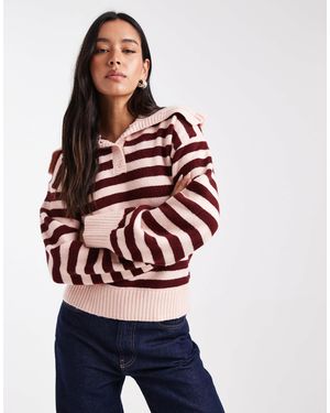 The Frolic Exclusive Ruffle Oversized Collar Button Through Sweater - Red