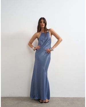 TOPSHOP Satin Bias Halter Neck Open Scoop Back Maxi Dress - Blue