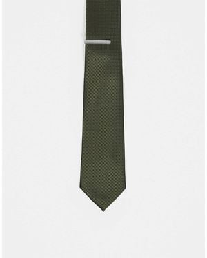ASOS Patterned Neck Tie With Tie Bar - Green