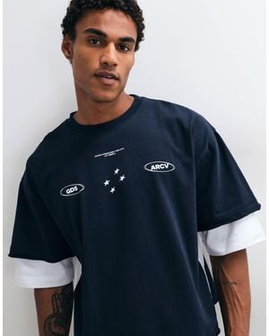 ASOS Boxy oversize-polo mit doppelter lage und grafik - Blau