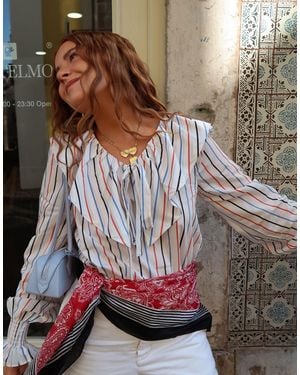 Labelrail X rebecca olivia - blouse rayée à col fantaisie - Gris