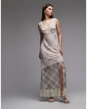ASOS Lace Sleeve Detailing Asymmetric Seam Maxi Dress - Grey