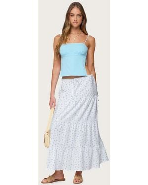 Edikted Charley Floral Tiered Maxi Skirt - Blue