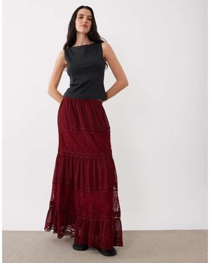 Miss Selfridge Falda Larga Escalonada Con Detalle De Encaje De -Rojo