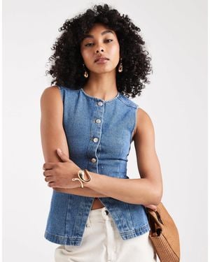 Miss Selfridge Longline Denim Vest - Blue