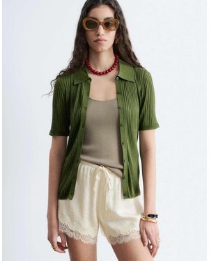 & Other Stories Jacquard Satin Shorts With Lace Trim - Green