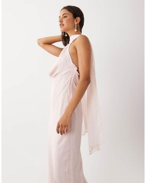 ASOS Satijnen Jurk Met Gedrapeerde Hals En Sjaaldetail Maxi - Wit