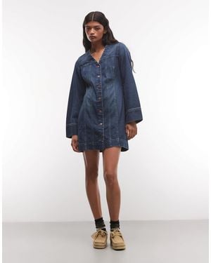 Wrangler Langärmliges denim-kleid im mod-stil - Blau