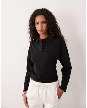 Cotton On Polo A Maniche Lunghe Liscio Da Tutti I Giorni - Nero