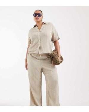 ONLY Wide Leg Crinkled Textured Trousers Co-Ord - Natural