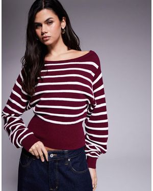 Edikted Mika Off Shoulder Oversized Striped Jumper - Red