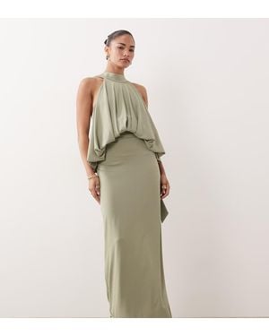 TFNC London Slinky High Neck Halter Detail Backless Maxi Dress - Green