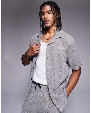 River Island Revere Collar Plisse Shirt Co-ord - Gray