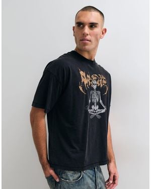 Weekday Oversized T-shirt With Meditating Skeleton Graphic - Black