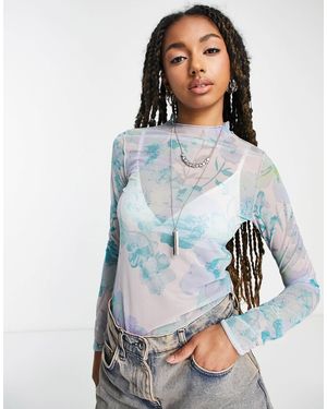 Weekday Polyester High Neck Mesh Top - Blue