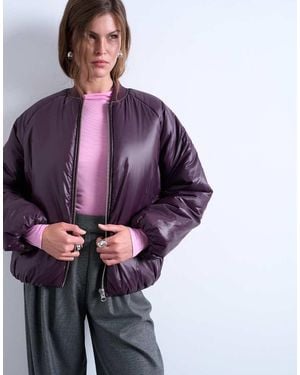 TOPSHOP High Shine Padded Bomber Jacket - Purple