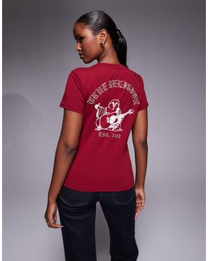 TRUE RELIGION Crystal Logo Crewneck T-Shirt With Back Print - Red