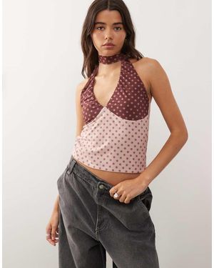 Reclaimed Vintage Mixed Print Scarf Halter Top - Multicolour