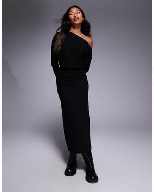 ASOS Supersoft Long Sleeve Fallen Shoulder Midi - Black