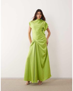 ARRANGE Split Shoulder Draped Maxi Dress - Green