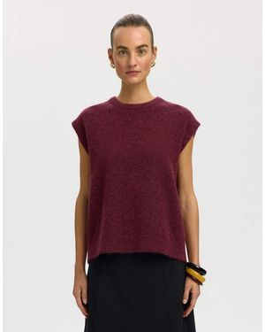 SELECTED Lulu Denim Relaxed Fit Crew Neck Knitted Vest - Red