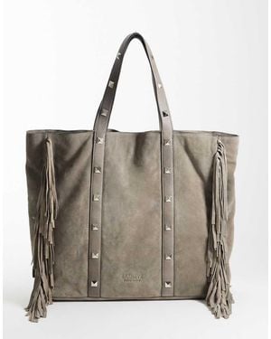 Barneys Originals Boho Fringe Suede Tote Bag - Natural