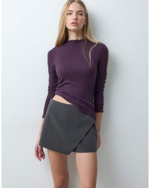 Jdy Top A Collo Alto Con Bordo A Lattuga Color Prugna - Viola