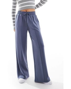 Bershka Tie Waist Wide Leg Joggers - Blue
