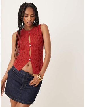 Motel Birama Button Detail Knit Tank Top - Red
