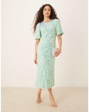 Y.A.S Textured Iridescent Sequin Midaxi Tea Dress - Green