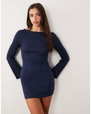 ASOS Cotton Rib Scoop Back Mini Dress - Blue
