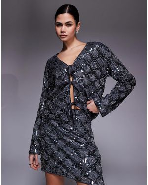 Object Tie Front Contrast Sequin Top Co-ord - Metallic