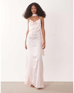 Jdy Cowl Neck Satin Maxi Dress With Open Back And Scarf - Pink