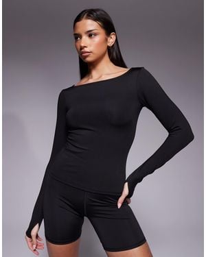 4505 Active Boat Neck Long Sleeve Top With Thumbhole - Blue