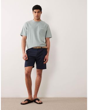Threadbare Short chino en lin mélangé avec ceinture - Bleu