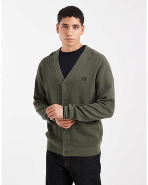 Fred Perry Waffle Cardigan - Green