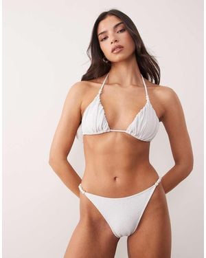 South Beach Glitter Bikini Bottom With Pearl Detail - White