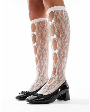 Glamorous Bow Front Pointelle Socks - White