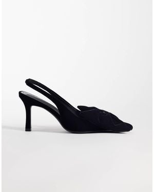 ASOS Shine Slingback Bow Detail Mid Heeled Shoes - Blue