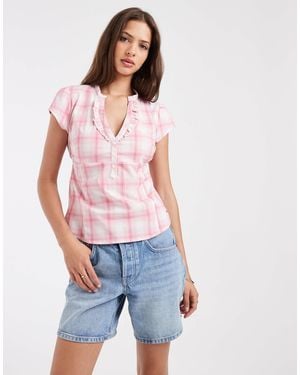 Hollister Cinched Short Sleeve Henley Shirt - Red