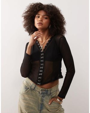 Collusion Mesh Hooded Jacket With Hook And Eye Detailing - Black