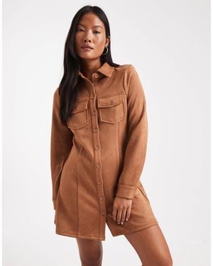 Miss Selfridge Long Sleeve Suedette Dress - Brown