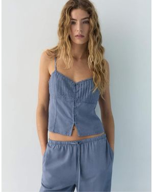 Pull&Bear Lace-Trimmed Camisole Crop Top - Blue