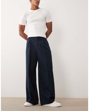 ASOS Smart Pleated Loose Leg Trousers - Blue