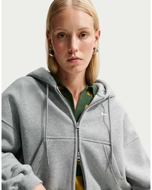 Nike Oversize-cropped-kapuzenpullover mit durchgehendem reißverschluss - Grau