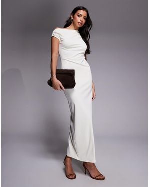 The Frolic Exclusive Asymmetric Off Shoulder Maxi Dress - Gray