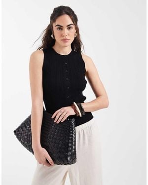 New Look Ribbed Knitted Button Down Vest - Black