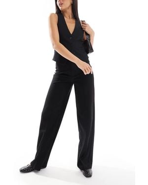 Pull&Bear High Waisted Straight Leg Tailored Trousers - Black